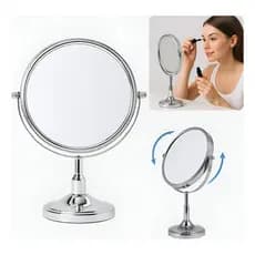 Espelho De Mesa Dupla Face 17cm Com Aumento Giratório 360° Prata