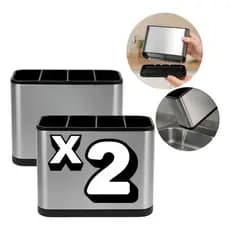 Kit 2 Escorredor Porta Talher Pia Silver Inox Aço Inoxidável