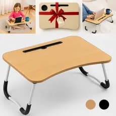 Mesa Dobrável Para Notebook Suporte Ajustável Multiuso Cor Preto e Marrom Claro