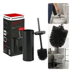 Escova Sanitária Limpeza Vaso Sanitário Banheiro Matte Com Cabo Suporte Inox Preto Powermaid