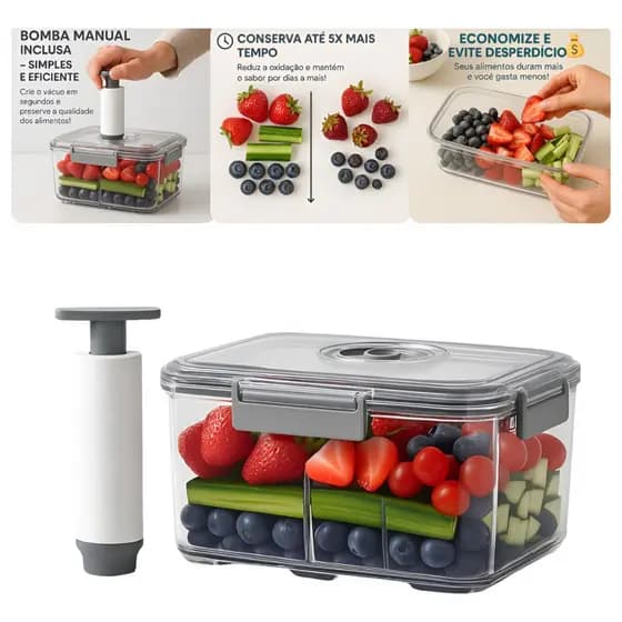Pote Hermético a Vácuo 2500ml com Bomba de Sucção Travas Conserva Alimentos por Mais Tempo