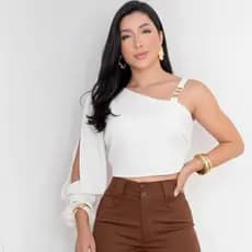 Blusa Feminina Cropped Strass Nula Manga