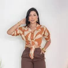 Camisa Cropped Mullet Feminino com Amarração Manga 3/4 Laranja Verão Festas Praia LANÇAMENTO