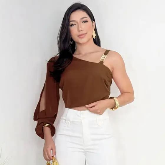 Cropped Feminino Strass Brilhante Nula Manga Elegante Natal Crepe Sedinha LANÇAMENTO