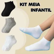 Kit 12/6 Pares Meias Infantil Juvenil Menino Menina Criança Escolar Cano Curto Algodão de 3 a12 anos