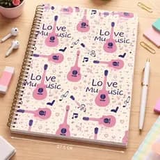 Caderno Universitário Feminino Estilo Love Music 80 Folhas Papel De Qualidade Organizador Estudos