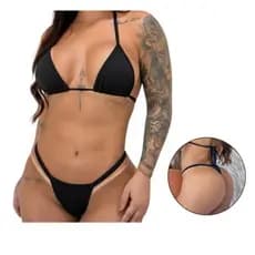 Biquíni de Fita Calcinha  Marquinha Cortininha Feminino Bronze Fio Dental