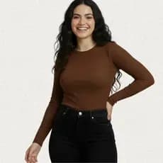 Blusa Feminina Ribana Canelada Manga Longa Básica Gola Redonda Baby Tee