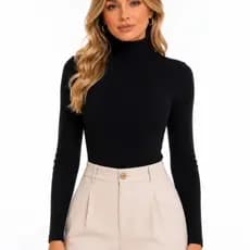 Blusa Feminina Cacharrel Segunda Pele no Suplex Gola Alta Manga Longa Confortàvel