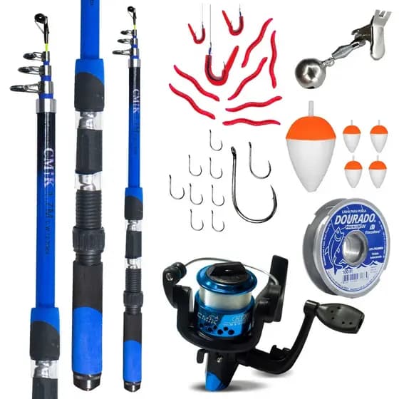 Kit Pesca - Vara, Molinete e Linha - Iniciantes Ótimo P/ Pesqueiro Rios Lagos
