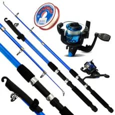 Kit Pescaria Vara de Pesca Telescópica 1.65m Vara e Molinete com Linha Conjunto Azul