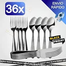 Jogo de Talheres 36 peças Aço Inox 12 Facas 12 Garfos de Mesa 12 Colheres Para Cozinha Casa