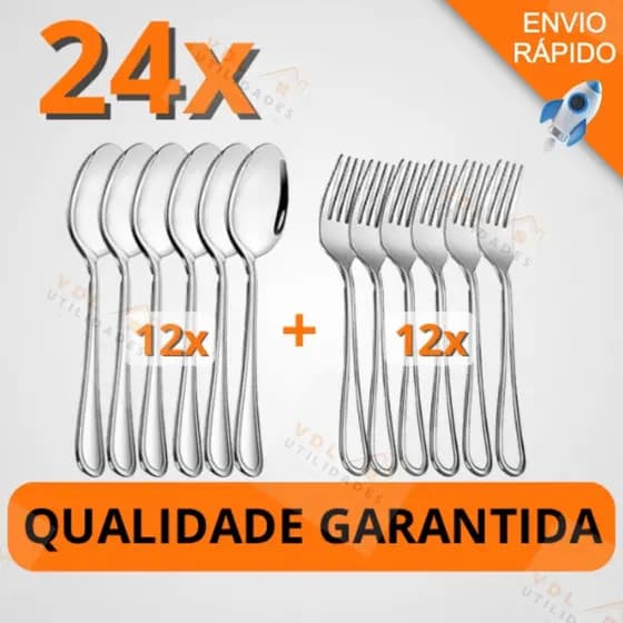 Jogo de Talheres 24/12 peças de Garfo e de Colher Aço Inox Mesa Cozinha Jantar Restaurante
