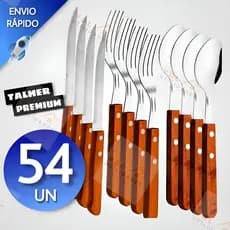 Jogo de Talheres Cabo Madeira 54/36/18 peças Aço Inox Facas Garfos e Colheres de Mesa Casa Para Restaurante