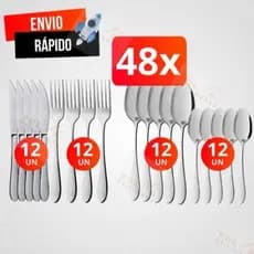 Conjunto Jogo de Talheres 48 peças Aço Inox Facas Garfos Colheres de Mesa e Colheres de Sobremesa Casa
