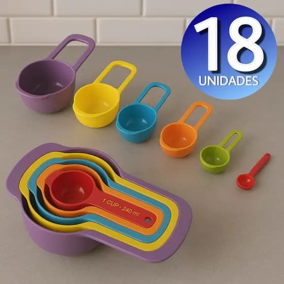 Colheres Medidoras 18 peças Medida, medidor Bolo Cozinha Confeitaria