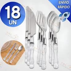 Faqueiro Cabo Transparente Cristal Acrílico18 Peças Garfo Colher Faca Luxo