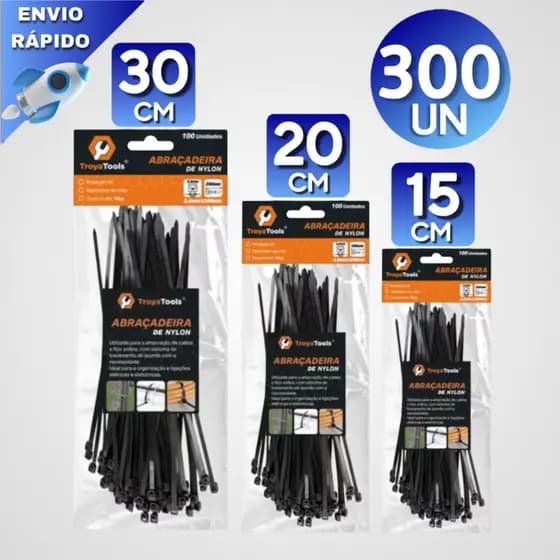 Jogo 300 Enforca Gato Cinta Plástica Nylon Abraçadeira Preto OU Branco  - Várias Medidas