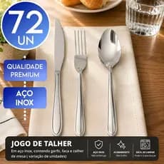 Jogo de Talheres 72 Peças Inox 24 Facas c/ Serra 24 Garfos 24 Colheres de Sopa Mesa Jogo de Talheres Inox
