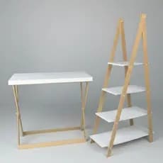 Kit Cavalete Mesa Para Bolo E Escadinha Para Doces E Lembranças Cru E Branca MDF Resistente