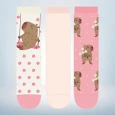 Kit 03 Pares de Meia Cano Médio Capivara Infantil e Adulto Feminina - Tamanho 23 a 39