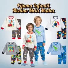 Pijama Infantil Inverno Meia Malha Menino Estampas Diversas Tamanho 1 ao 8
