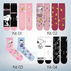 Kit com 02 Pares de Meia Infantojuvenil/Adulto Snoopy (Peanuts) – Produto Licenciado