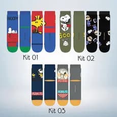 Kit com 2 Pares de Meia Infantil Menino Snoopy (Peanuts) Divertida Unissex – Produto Licenciado