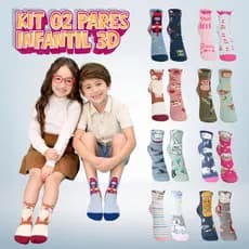 Kit 02 Pares de Meia 3D Soquete Divertida Diversos Modelos Menino Menina Algodão
