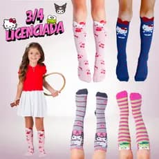 Meia 3/4 Infantil 3D Hello Kitty Licenciada Kuromi Keroppi Menina 23 a 34