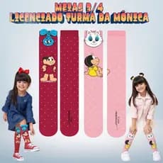 Meia 3/4 Infantil Divertida 3D Mônica Magali Turma da Mônica