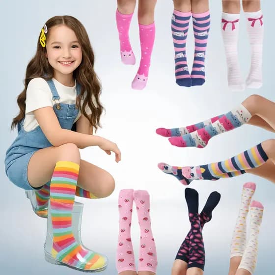 Par de Meias 3/4 Infantil Divertida Colorida Fofa- Vários Modelos Gata Unicórnio Laço