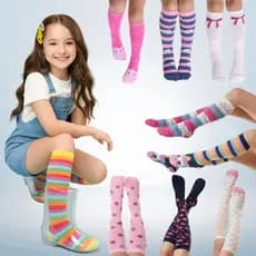 Par de Meias 3/4 Infantil Divertida Colorida Fofa- Vários Modelos Gata Unicórnio Laço