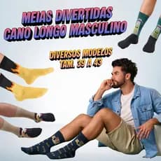 Meia Casual Cano Longo Divertida Masculino - Tamanho 39 ao 43