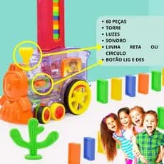 Brinquedo Trenzinho Domino Criança 60 Peças Luz Musical