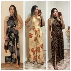 Macacão Longo Feminina Estampado costa lastex verão
