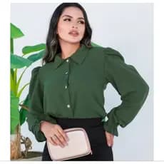 Blusa Feminina Verde Militar Linda Elegante Chic Manga Bufante Moda Tendência 2026