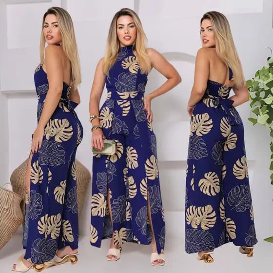 Macacão Longo Feminina Estampado Feito de lastex, este macacão é perfeito para looks casuais.