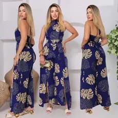 Macacão Longo Feminina Estampado Feito de lastex, este macacão é perfeito para looks casuais.