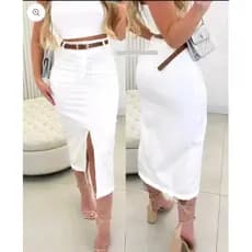 Saia Mídi Alfaiataria Moda Evangélica Bolso Frontal ziper lateral social