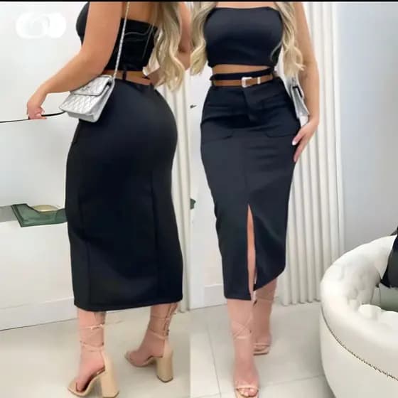 Saia Midi Feminina Modela Corpo Cintura Alta Elegante Trabalho Moda 2026