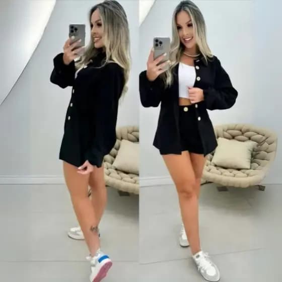 conjunto femenina camisa manga longa short