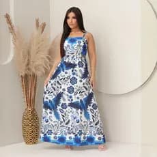 vestido longo femenina costa lastex con alça regulaveis estampa tactel