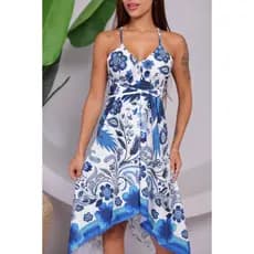 Vestido Feminina  Evelope De Ponta  multiformas Verão De Festa Praia Com Estampa Social