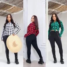 CAMISA FEMININA XADREZ MANGA LONGA TECIDO CREPINHO COM BOTÕES 12