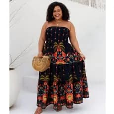 Vestido Longo Femenino PLUS SIZE ESTAMPADO Floral Casual  Elegante