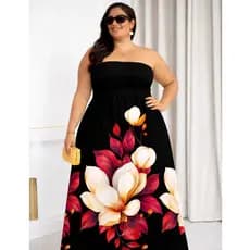 Vestido Femenino Longo PLUS SIZE Elegante estampa FLORAL GRANDE Casual e de Ferias