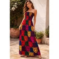 Vestido Longo Elegante Tomara Caia Estampa 3D Animal Print Floral