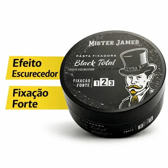 Pomada Modeladora Black Mister James – Fixação Forte e Disfarce de Fios Brancos 90g