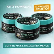 Kit 3 Pomada Efeito Seco Profissional Mister James 90g - Fixação Forte Sem Endurecer Fácil de Lavar